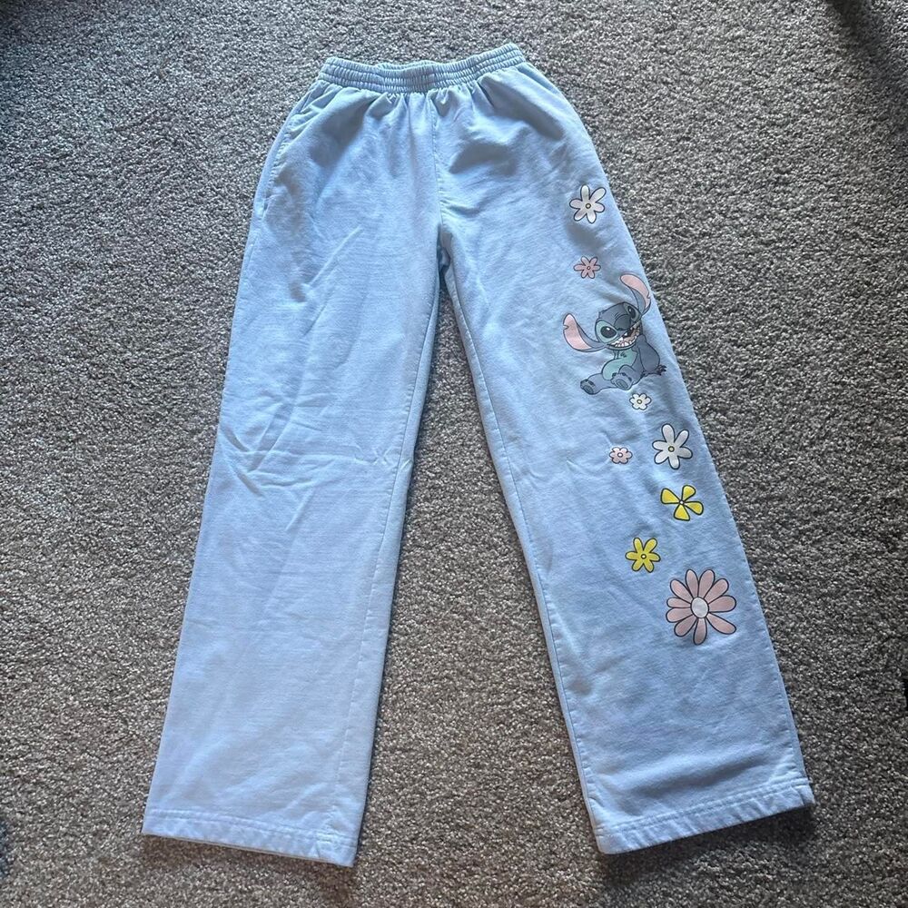Disney Lilo & Stitch Light Blue Floral Sweatpants Size Medium M